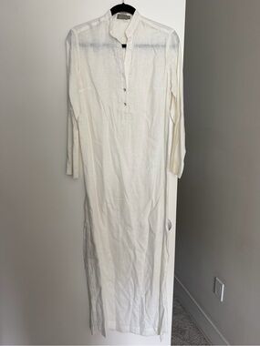 Women's White Long Sleeve Maxi Tunic Dress
